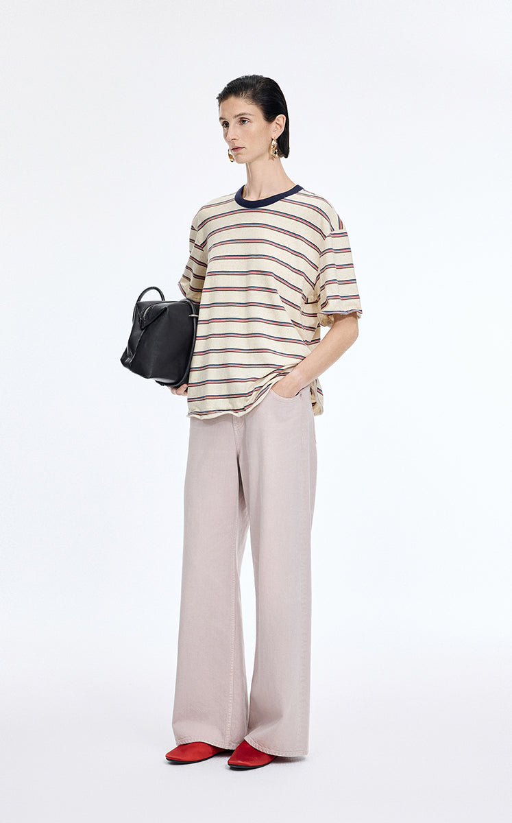 T-Shirt / JNBY Striped Sculptural Hem Cotton T-Shirt