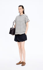 T-Shirt / JNBY Striped Sculptural Hem Cotton T-Shirt