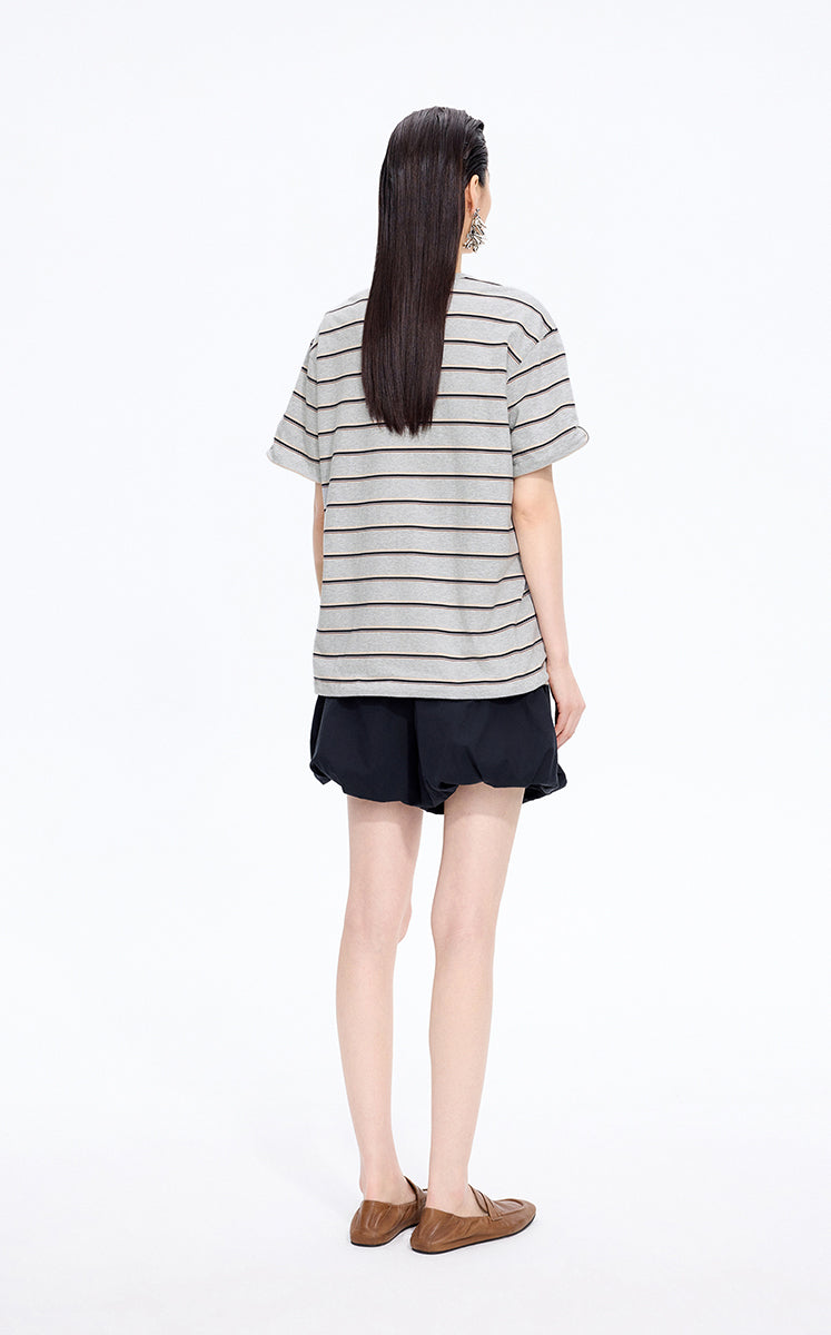 T-Shirt / JNBY Striped Sculptural Hem Cotton T-Shirt