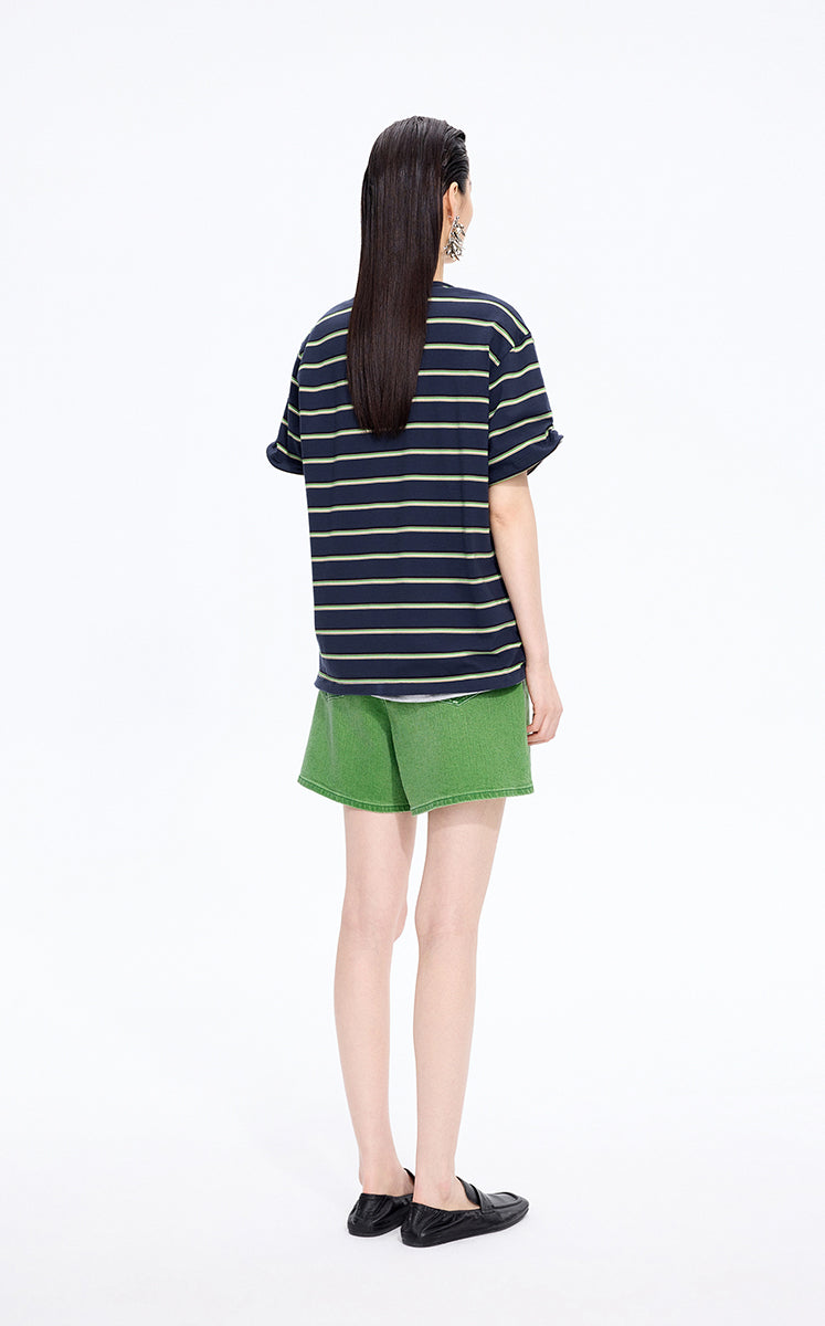 T-Shirt / JNBY Striped Sculptural Hem Cotton T-Shirt