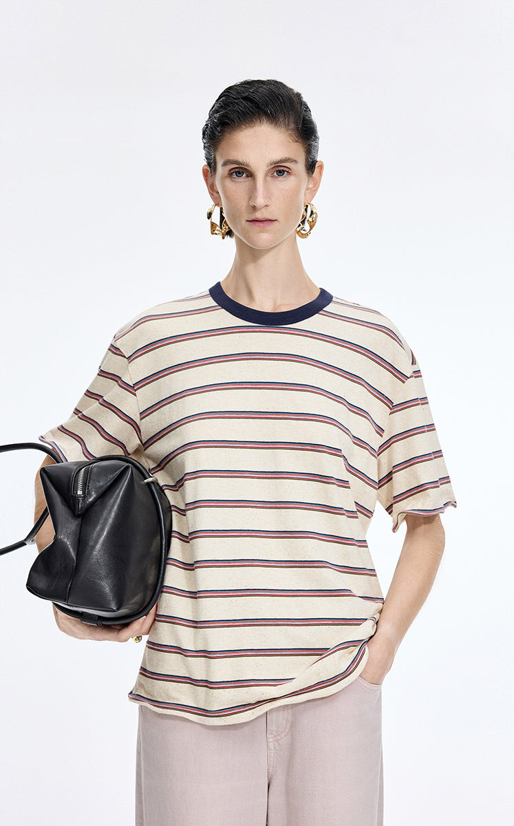 T-Shirt / JNBY Striped Sculptural Hem Cotton T-Shirt