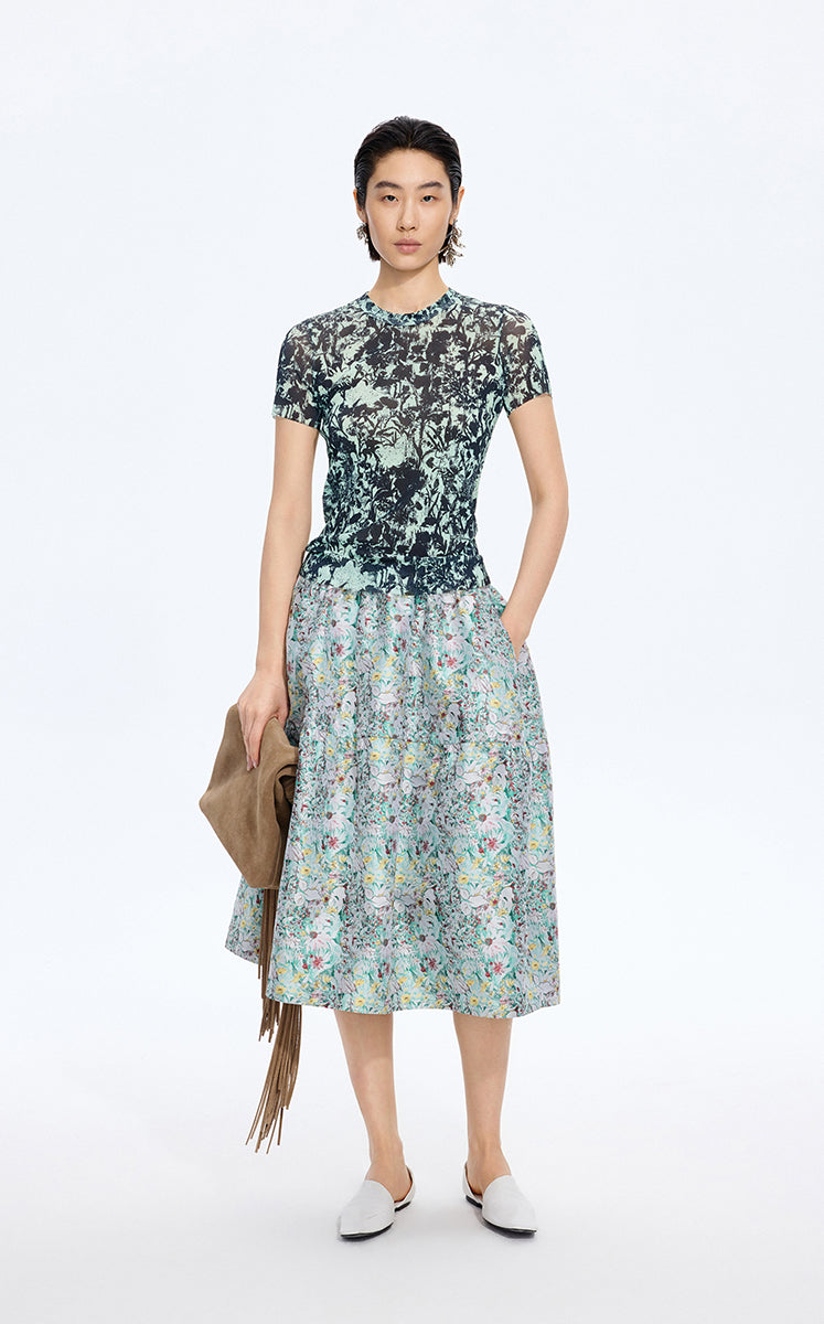 T-Shirt / JNBY Watercolor Floral Mesh T-Shirt