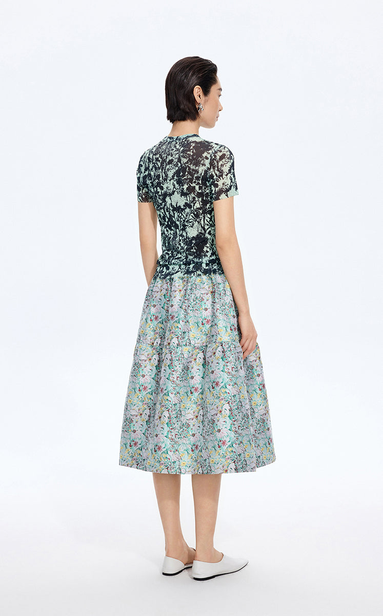 T-Shirt / JNBY Watercolor Floral Mesh T-Shirt