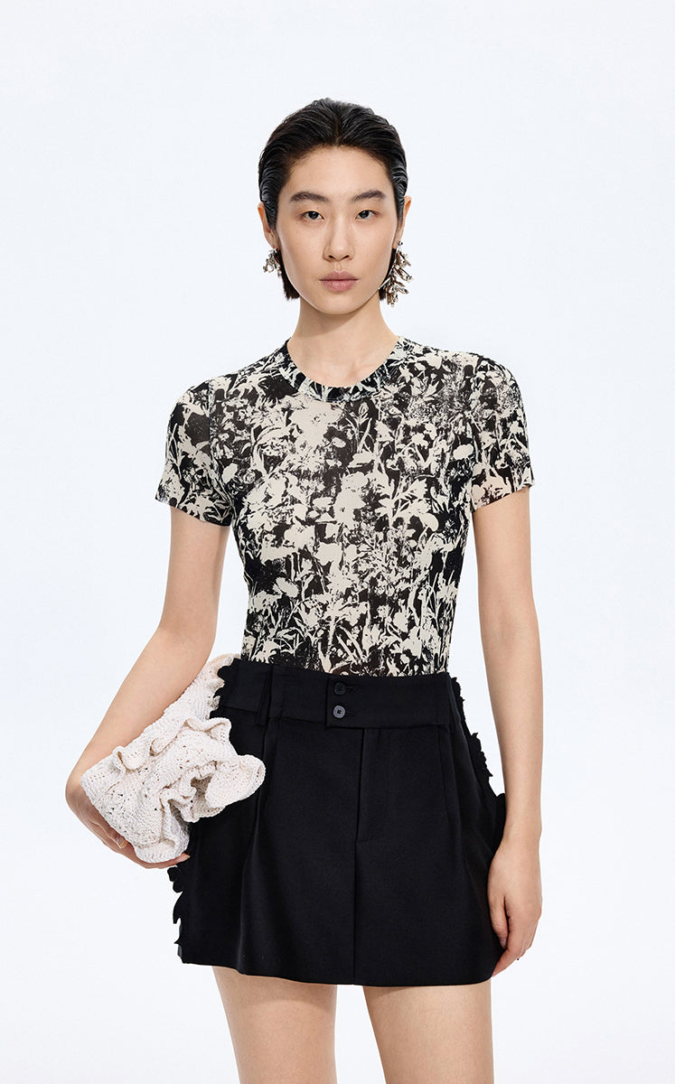 T-Shirt / JNBY Watercolor Floral Mesh T-Shirt