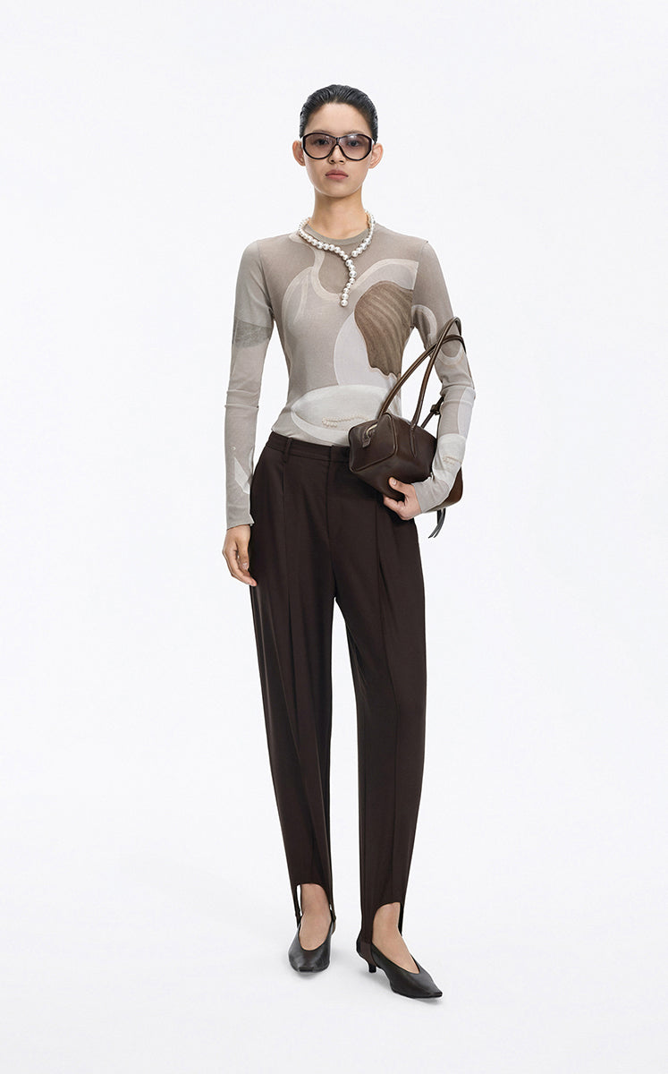 T-Shirt / JNBY Abstract Print Stretch Mesh Slim Fit Top