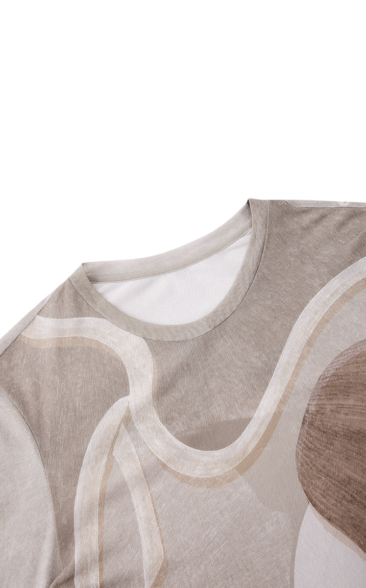 T-Shirt / JNBY Abstract Print Stretch Mesh Slim Fit Top