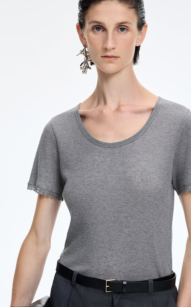 T-Shirt / JNBY Cashmere Blend Waffle Knit T-Shirt