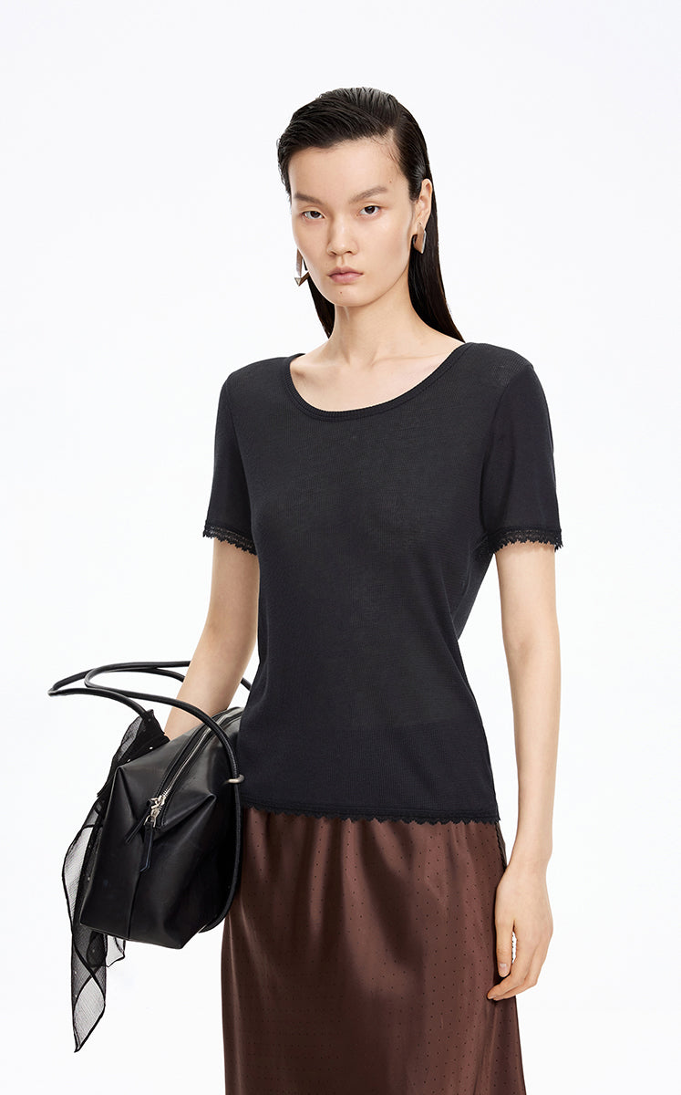 T-Shirt / JNBY Cashmere Blend Waffle Knit T-Shirt