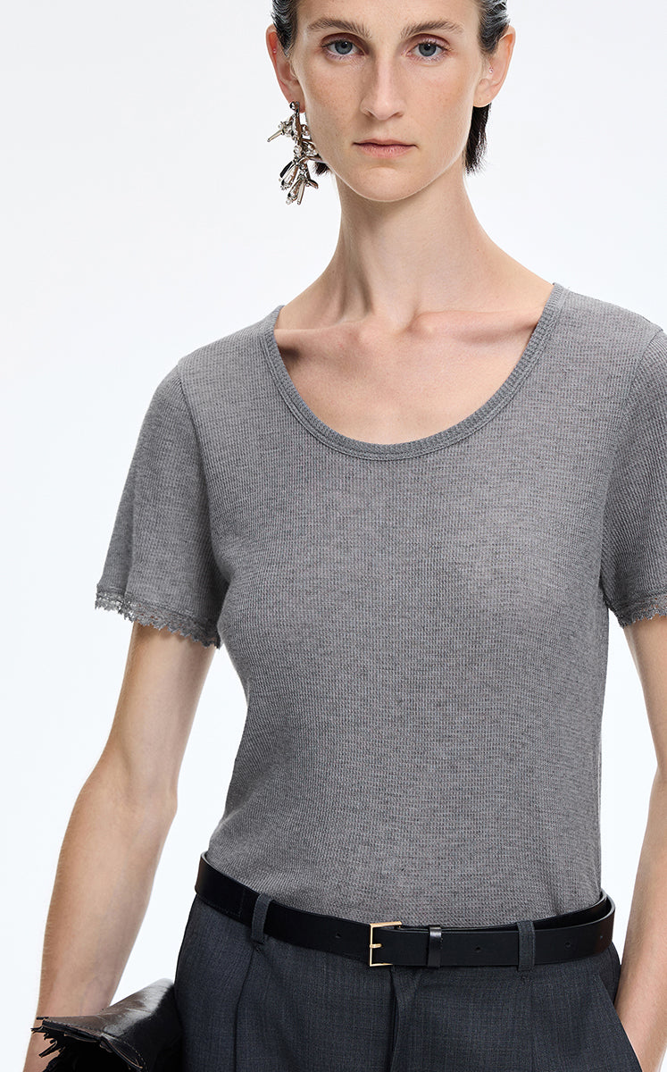 T-Shirt / JNBY Cashmere Blend Waffle Knit T-Shirt