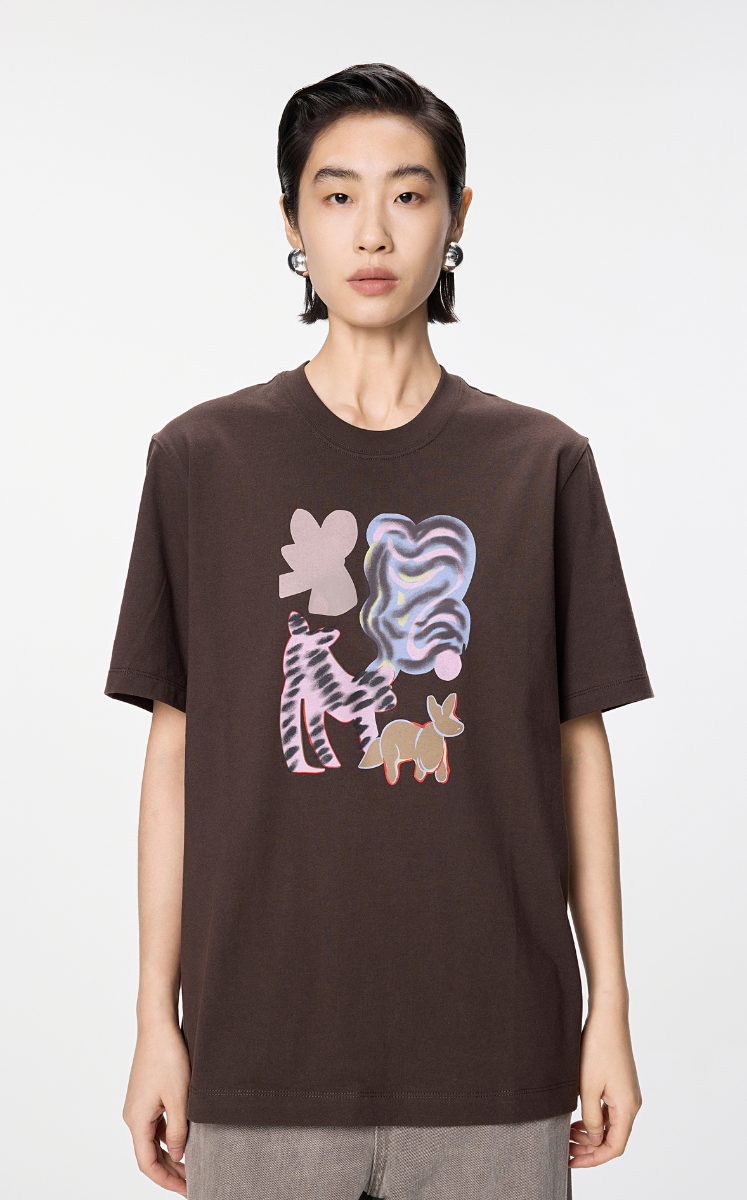 T-shirt / JNBY Cotton Abstract Cat Graphic T-Shirt