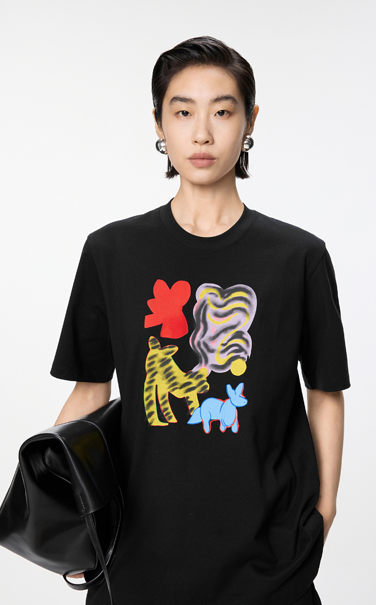 T-shirt / JNBY Cotton Abstract Cat Graphic T-Shirt