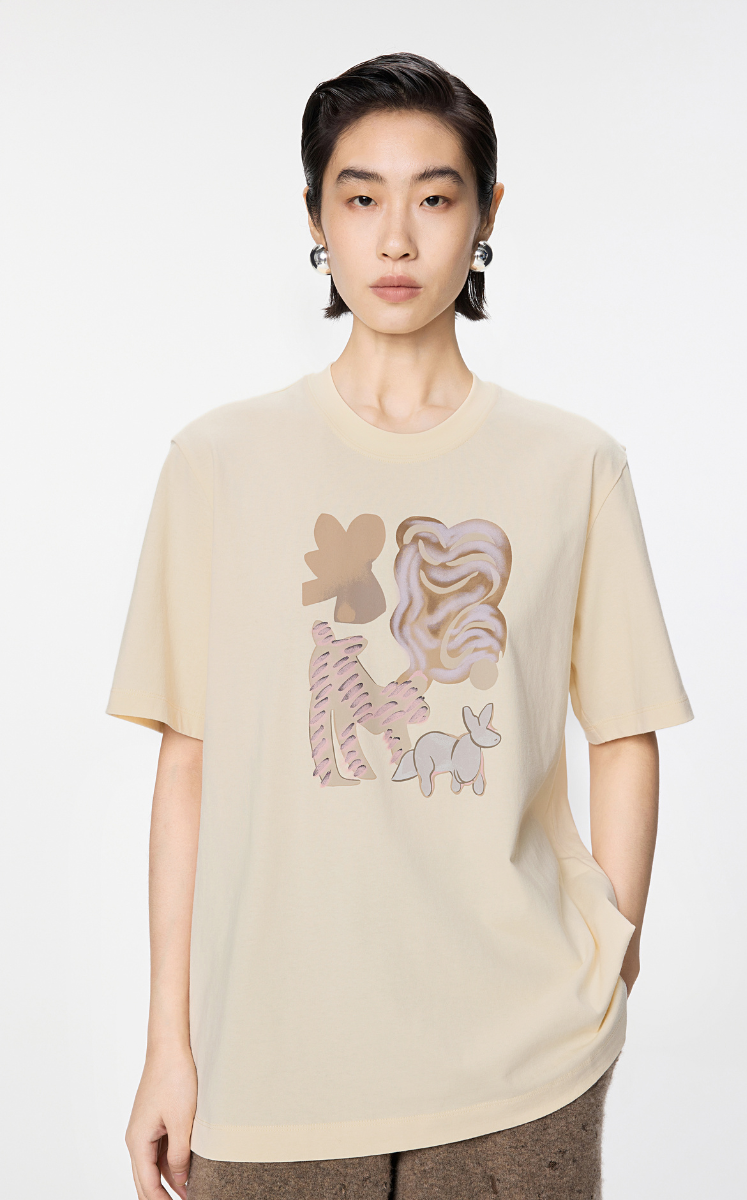 T-shirt / JNBY Cotton Abstract Cat Graphic T-Shirt