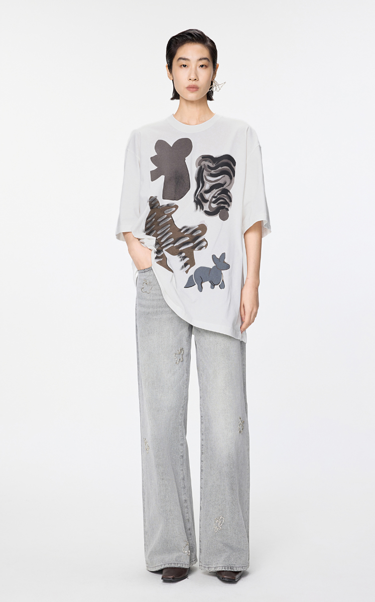 T-shirt / JNBY Oversized Chic Cat Graphic T-Shirt