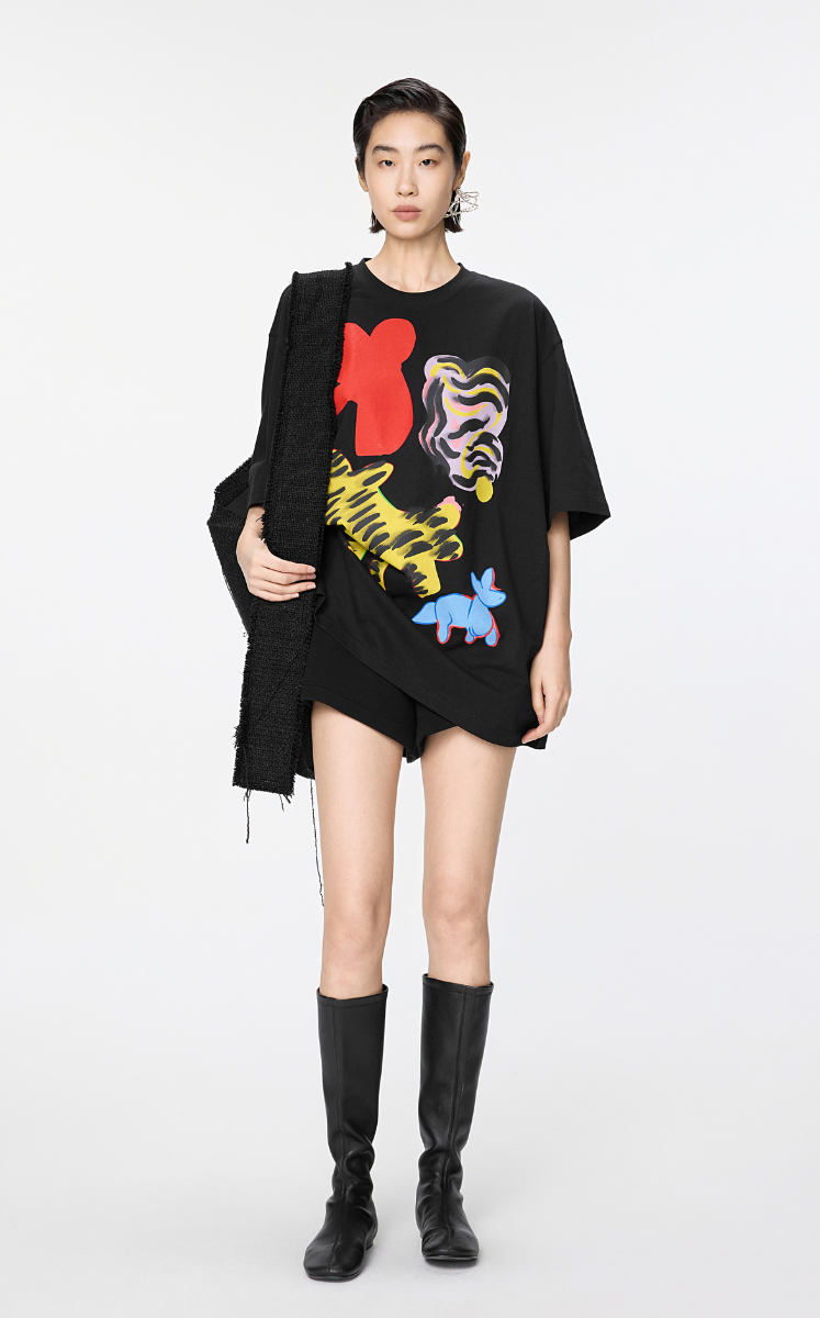 T-shirt / JNBY Oversized Chic Cat Graphic T-Shirt