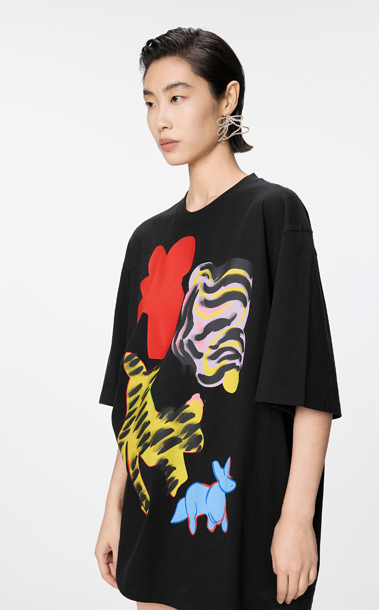 T-shirt / JNBY Oversized Chic Cat Graphic T-Shirt