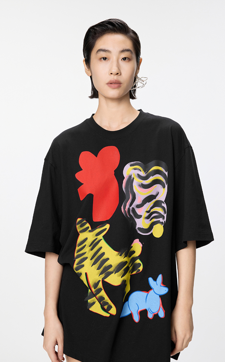 T-shirt / JNBY Oversized Chic Cat Graphic T-Shirt