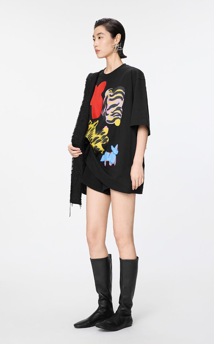 T-shirt / JNBY Oversized Chic Cat Graphic T-Shirt