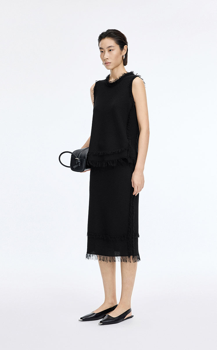 Tank Top / JNBY Fringe Trim Cotton Knit Vest