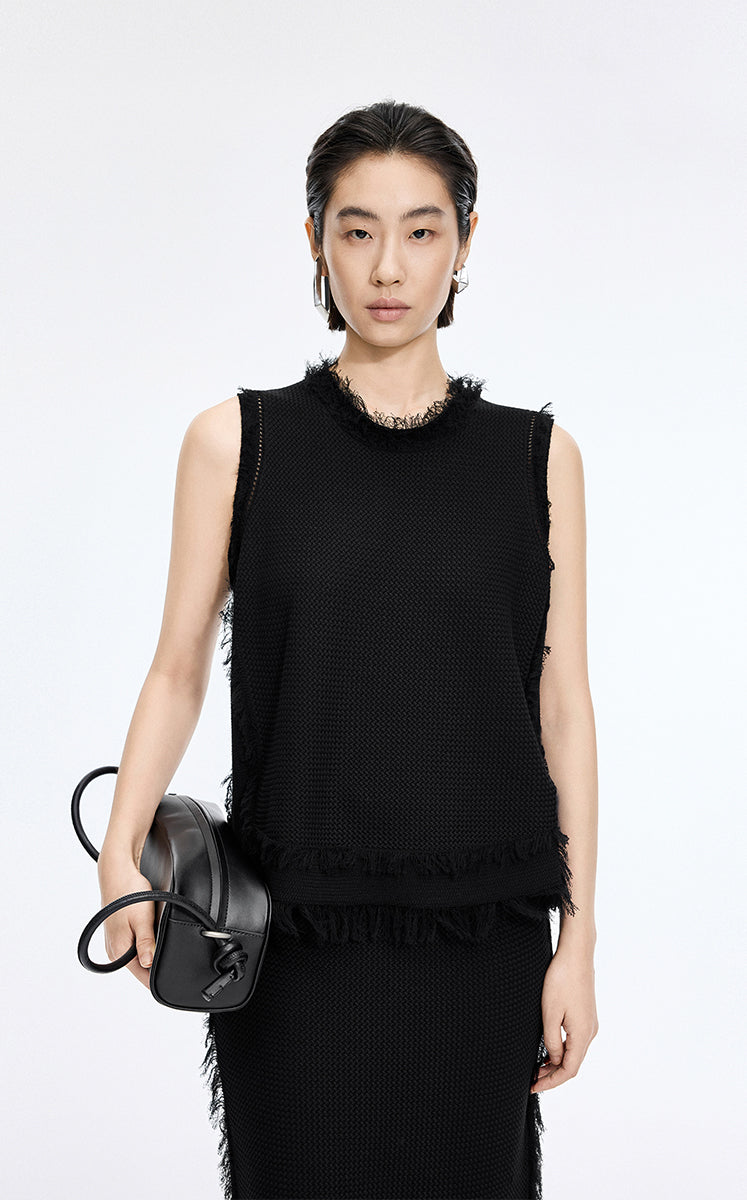 Tank Top / JNBY Fringe Trim Cotton Knit Vest