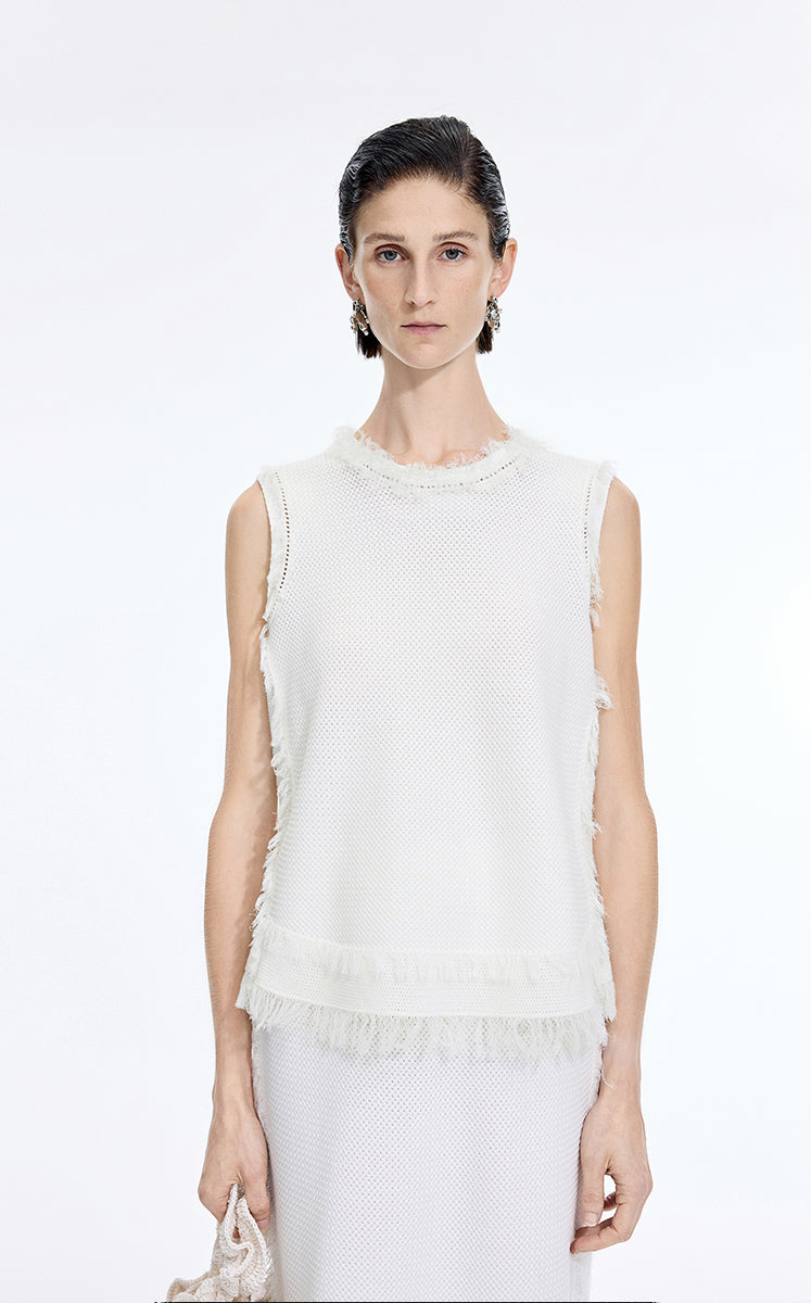 Tank Top / JNBY Fringe Trim Cotton Knit Vest
