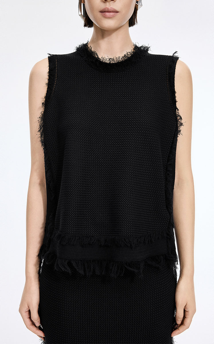 Tank Top / JNBY Fringe Trim Cotton Knit Vest