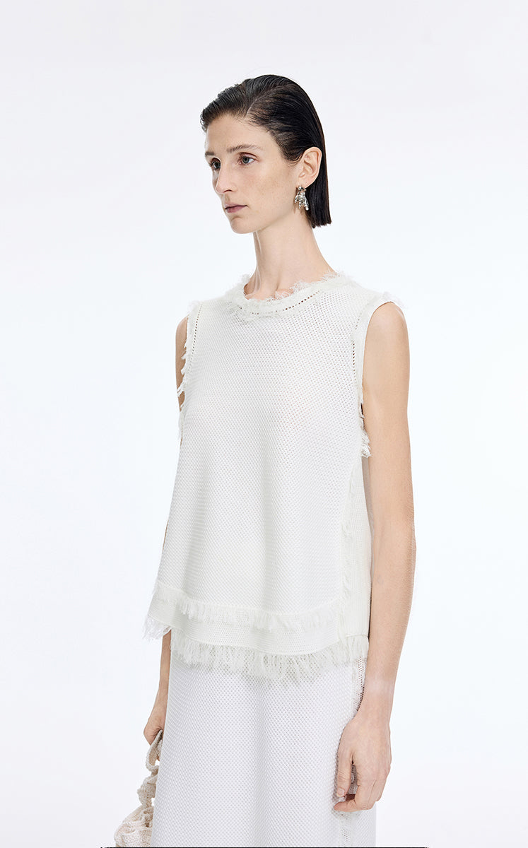 Tank Top / JNBY Fringe Trim Cotton Knit Vest