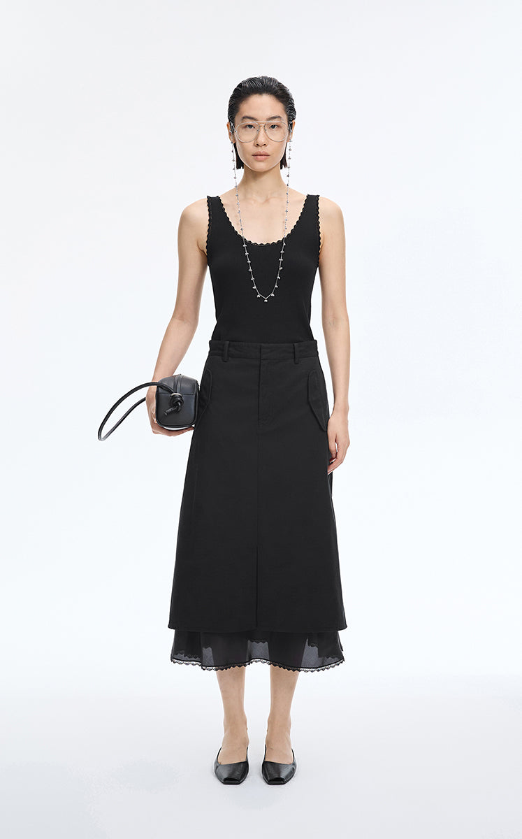 Tank Top / JNBY Lace Trim Cotton Knit Camisole