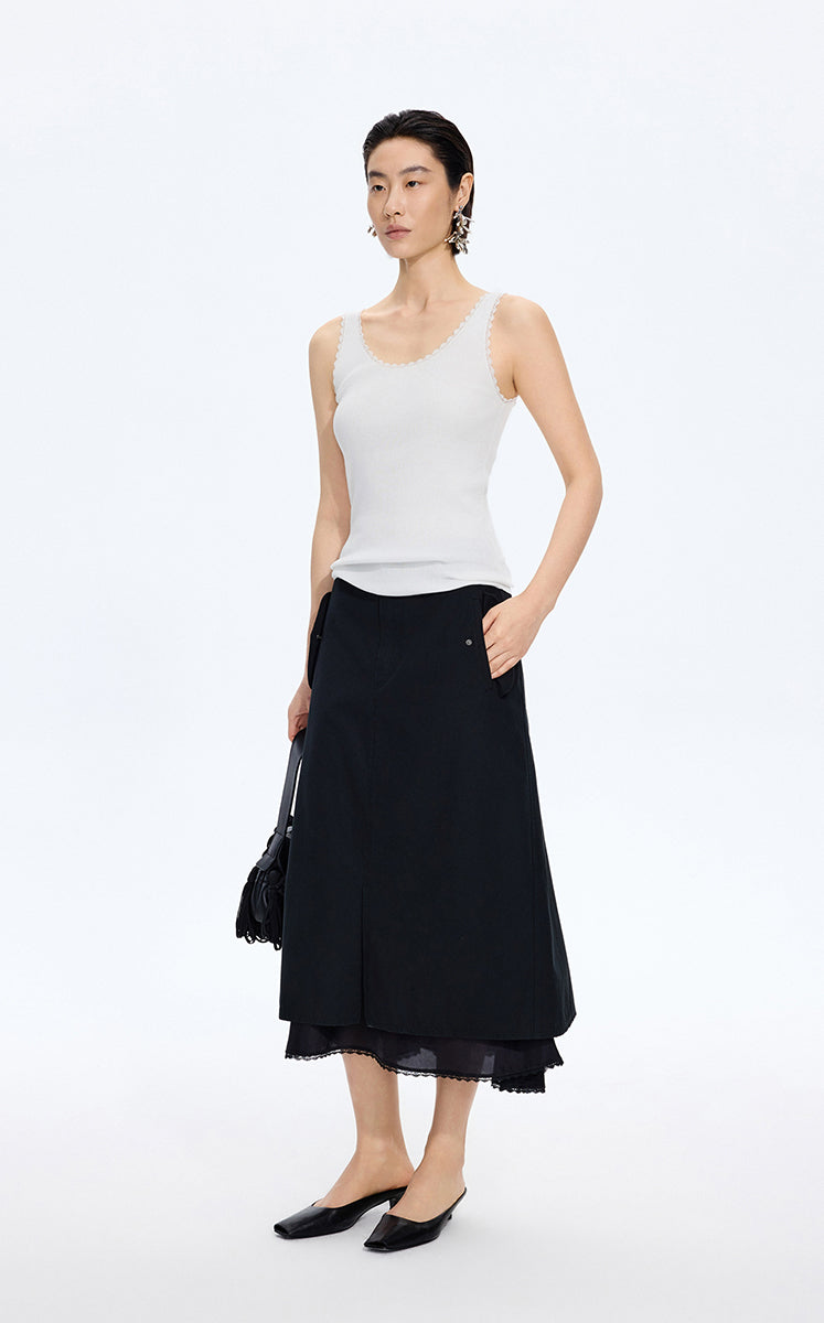 Tank Top / JNBY Lace Trim Cotton Knit Camisole