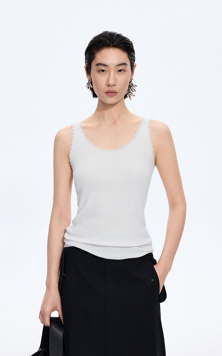 Tank Top / JNBY Lace Trim Cotton Knit Camisole