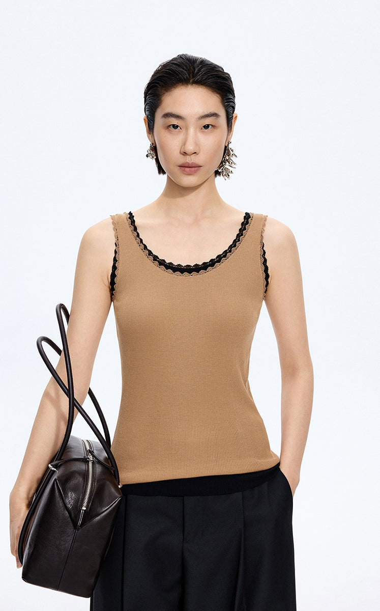 Tank Top / JNBY Lace Trim Cotton Knit Camisole