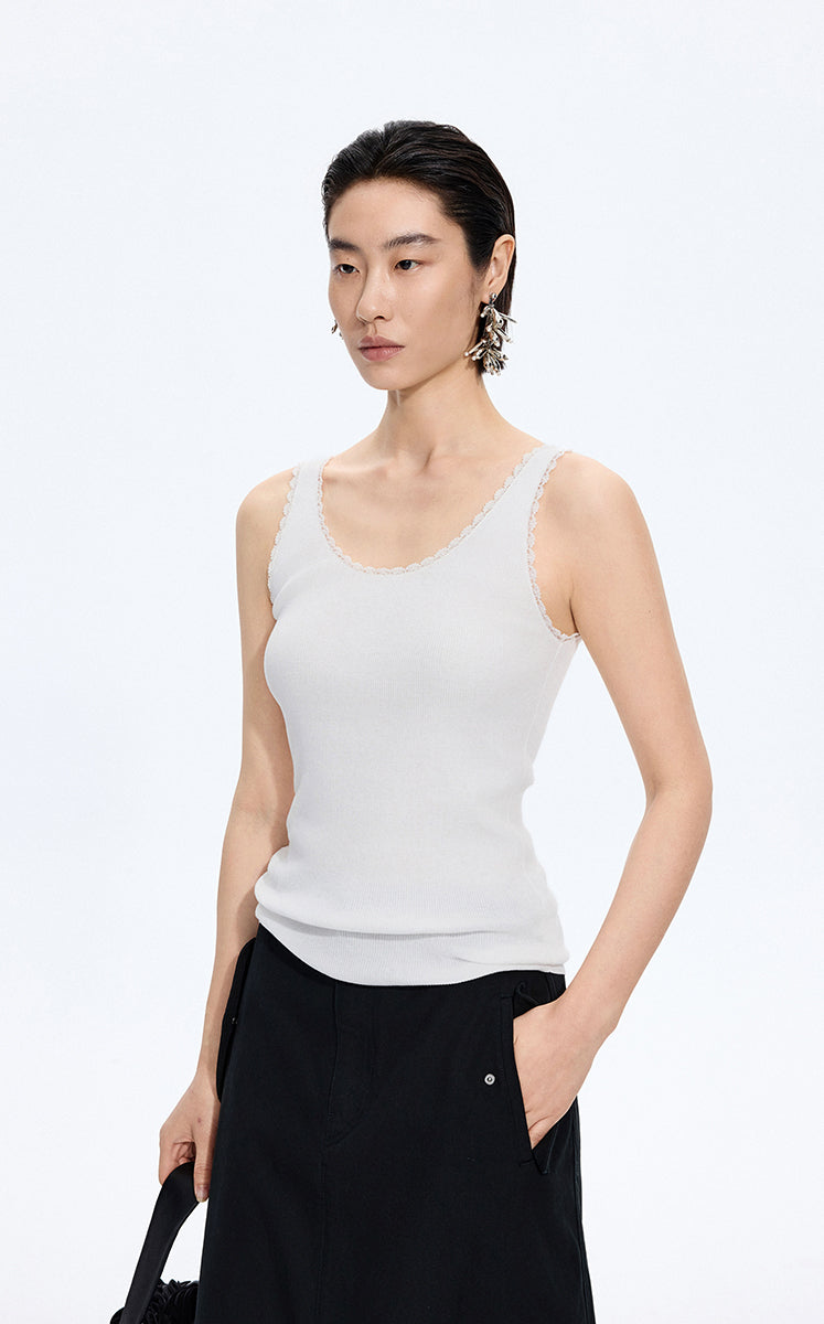 Tank Top / JNBY Lace Trim Cotton Knit Camisole