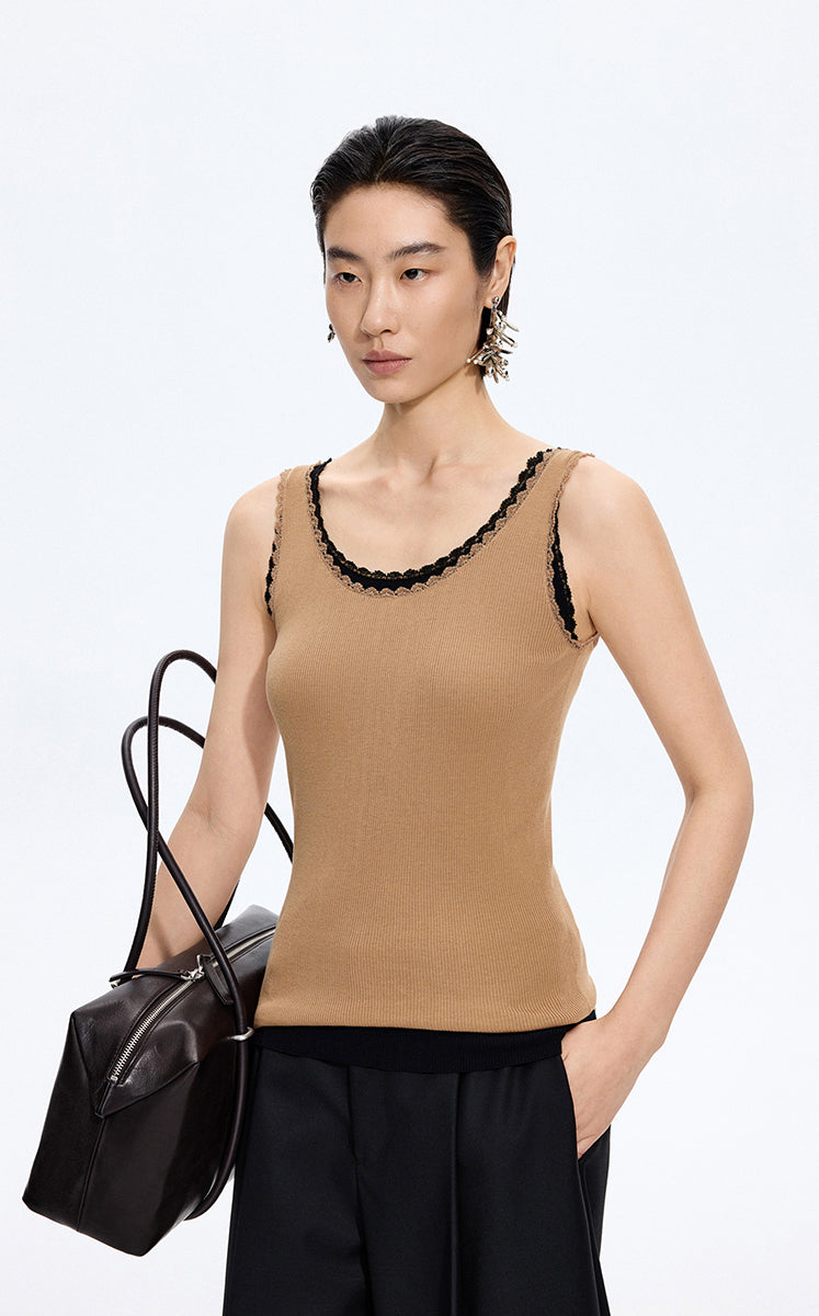 Tank Top / JNBY Lace Trim Cotton Knit Camisole