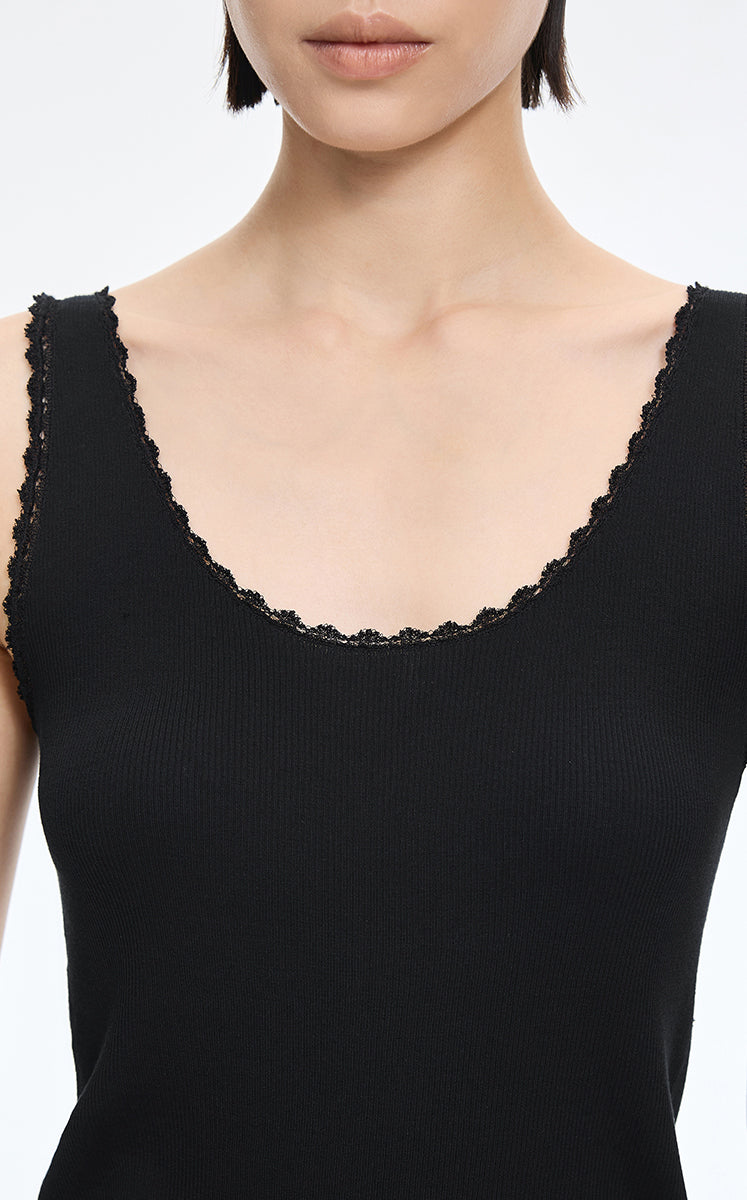 Tank Top / JNBY Lace Trim Cotton Knit Camisole