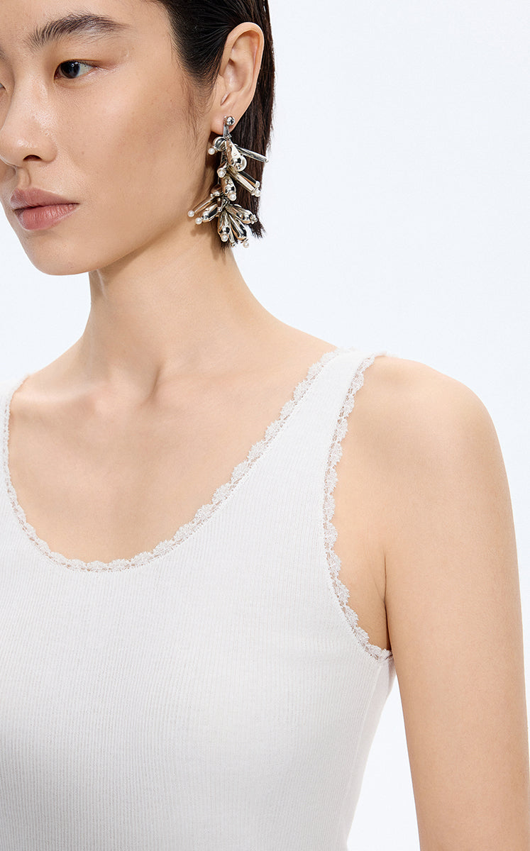 Tank Top / JNBY Lace Trim Cotton Knit Camisole