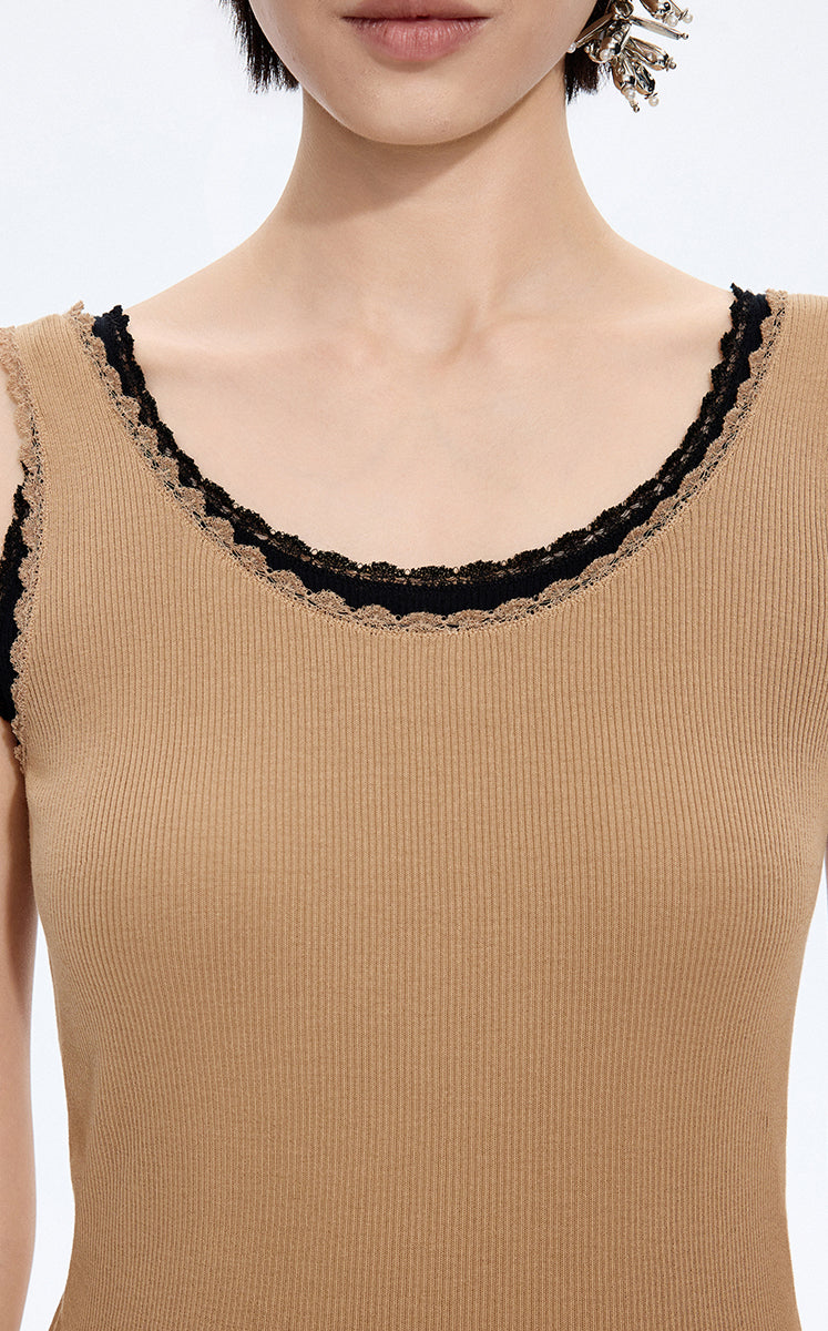 Tank Top / JNBY Lace Trim Cotton Knit Camisole