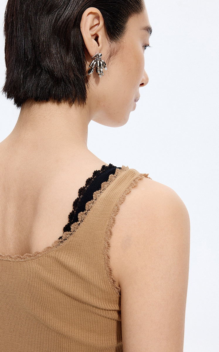 Tank Top / JNBY Lace Trim Cotton Knit Camisole