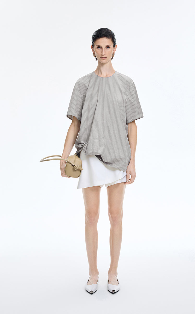 Top / JNBY Cotton Poplin Pleated Hem Short Sleeve Shirt