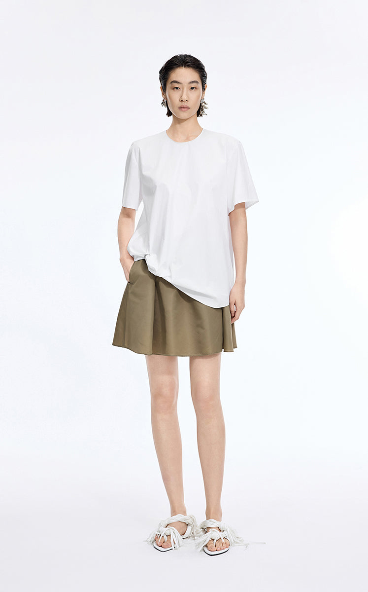 Top / JNBY Cotton Poplin Pleated Hem Short Sleeve Shirt