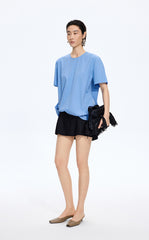 Top / JNBY Cotton Poplin Pleated Hem Short Sleeve Shirt