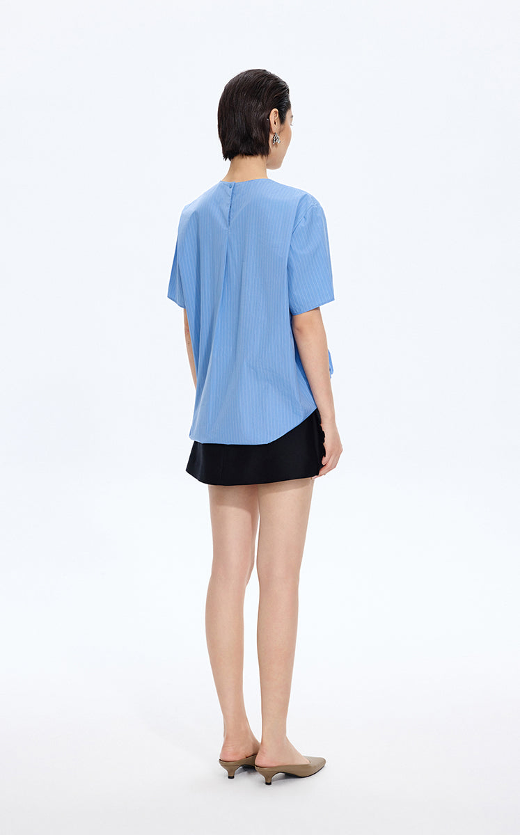 Top / JNBY Cotton Poplin Pleated Hem Short Sleeve Shirt