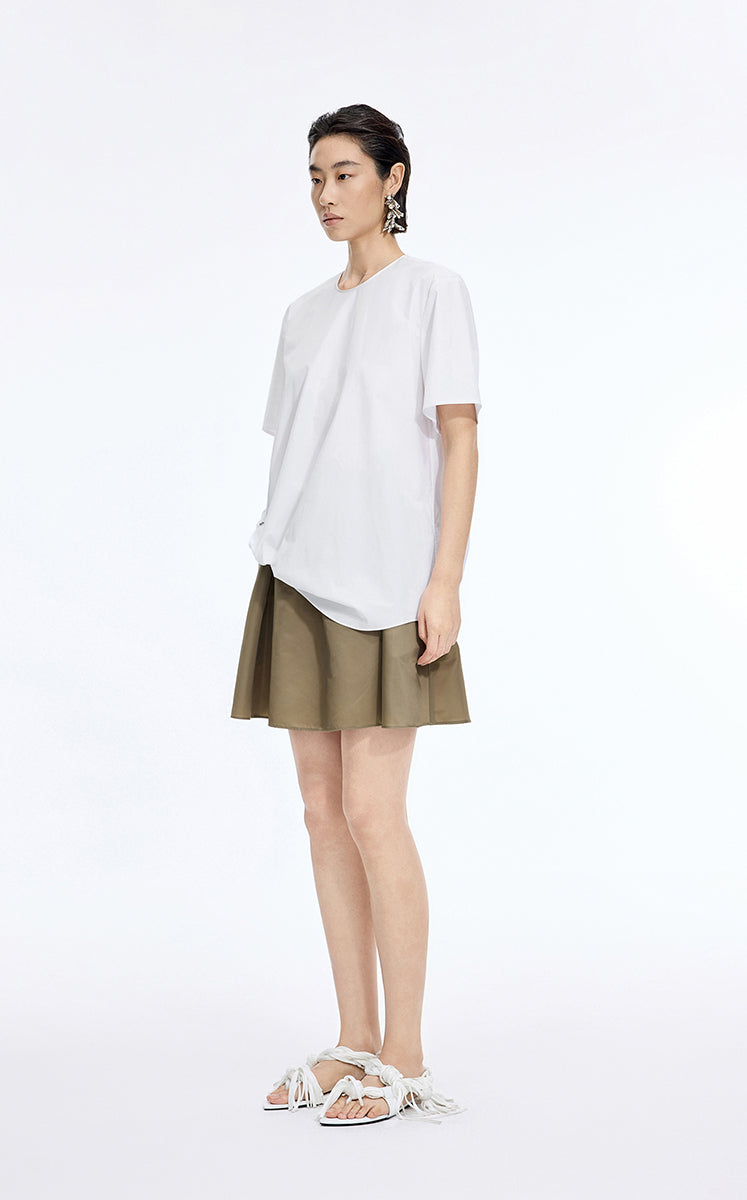 Top / JNBY Cotton Poplin Pleated Hem Short Sleeve Shirt