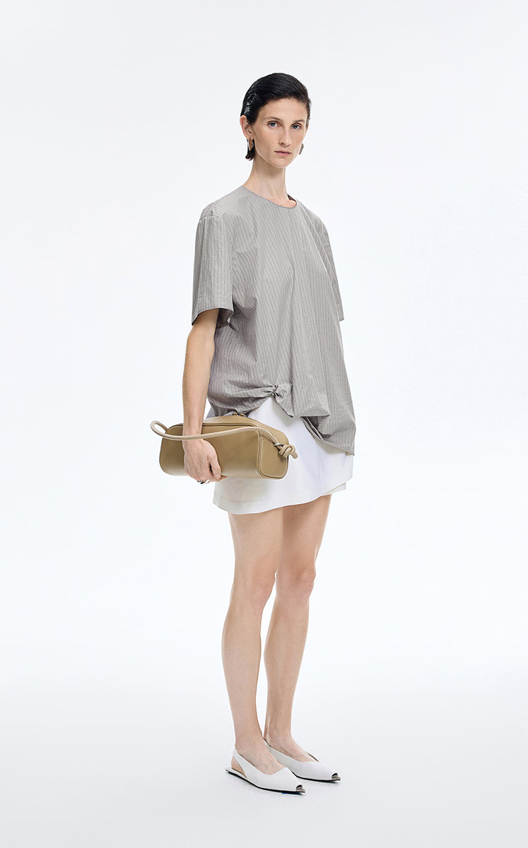 Top / JNBY Cotton Poplin Pleated Hem Short Sleeve Shirt