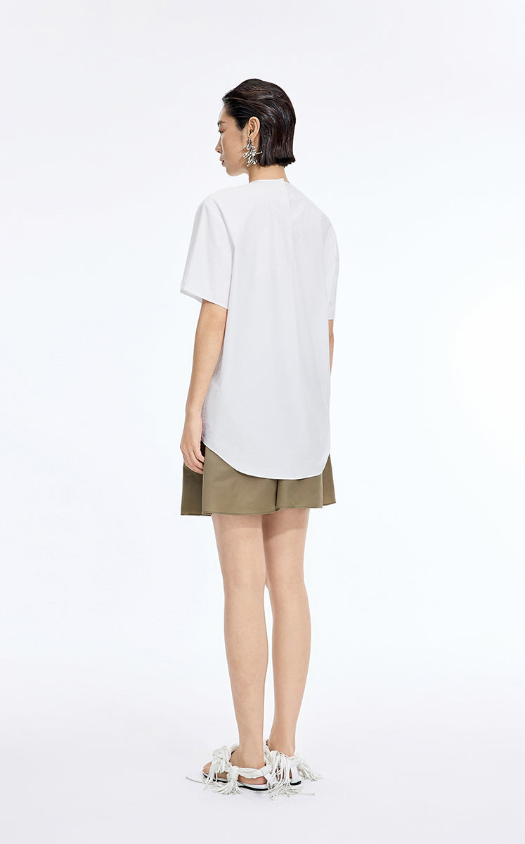 Top / JNBY Cotton Poplin Pleated Hem Short Sleeve Shirt