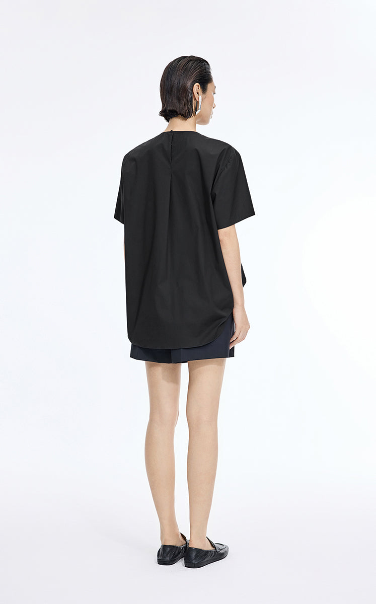 Top / JNBY Cotton Poplin Pleated Hem Short Sleeve Shirt