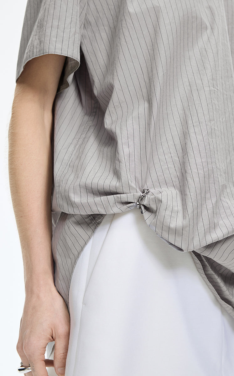 Top / JNBY Cotton Poplin Pleated Hem Short Sleeve Shirt