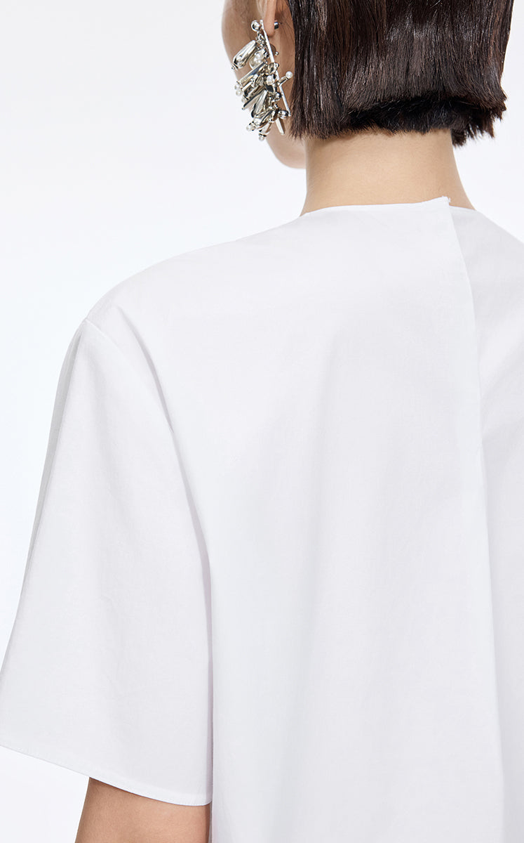 Top / JNBY Cotton Poplin Pleated Hem Short Sleeve Shirt