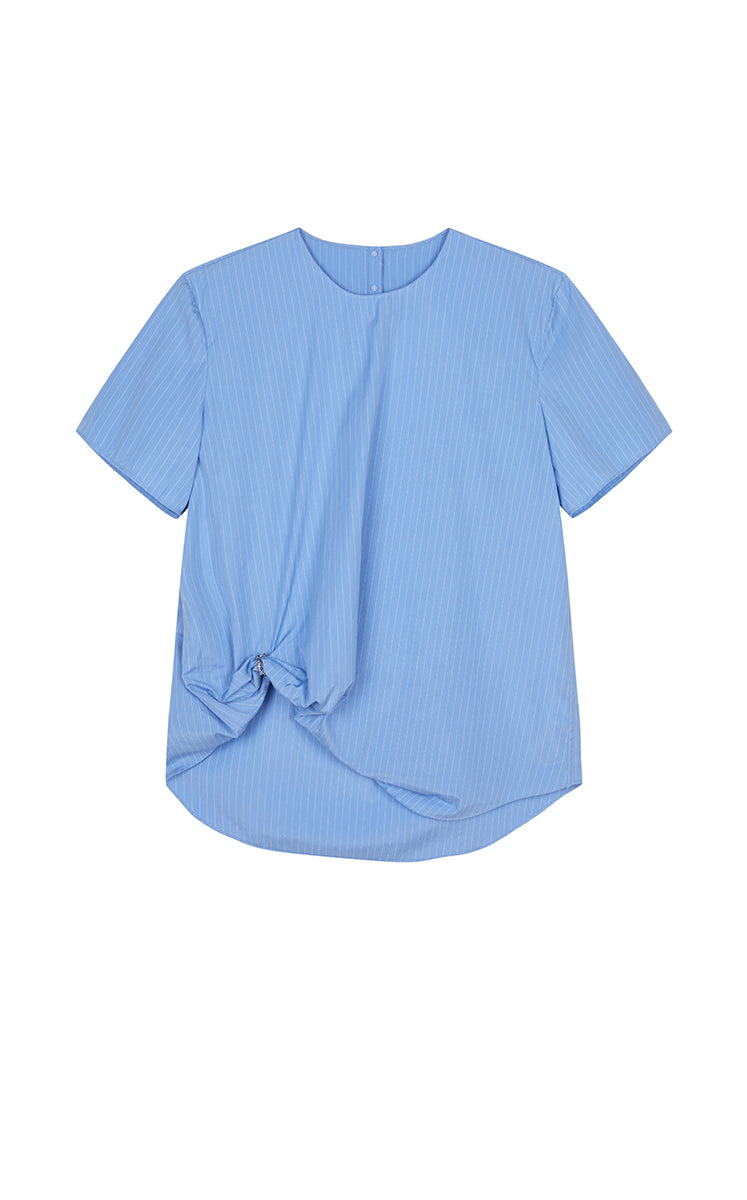 Top / JNBY Cotton Poplin Pleated Hem Short Sleeve Shirt