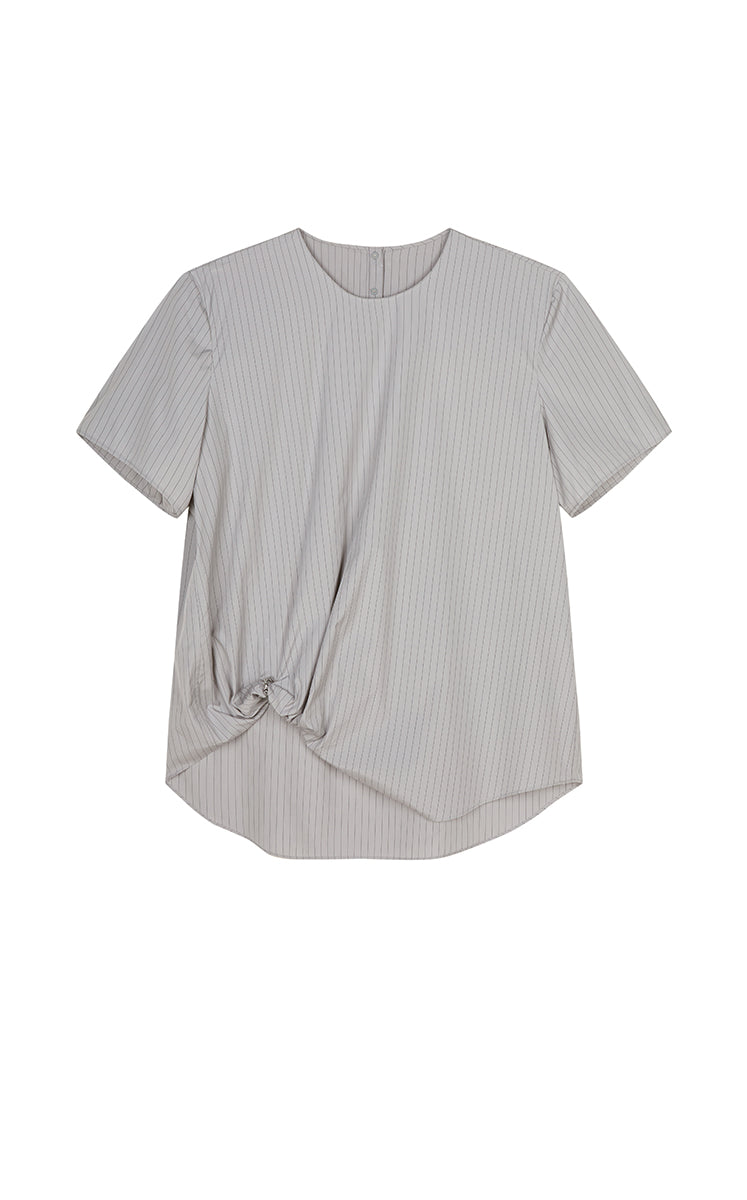 Top / JNBY Cotton Poplin Pleated Hem Short Sleeve Shirt