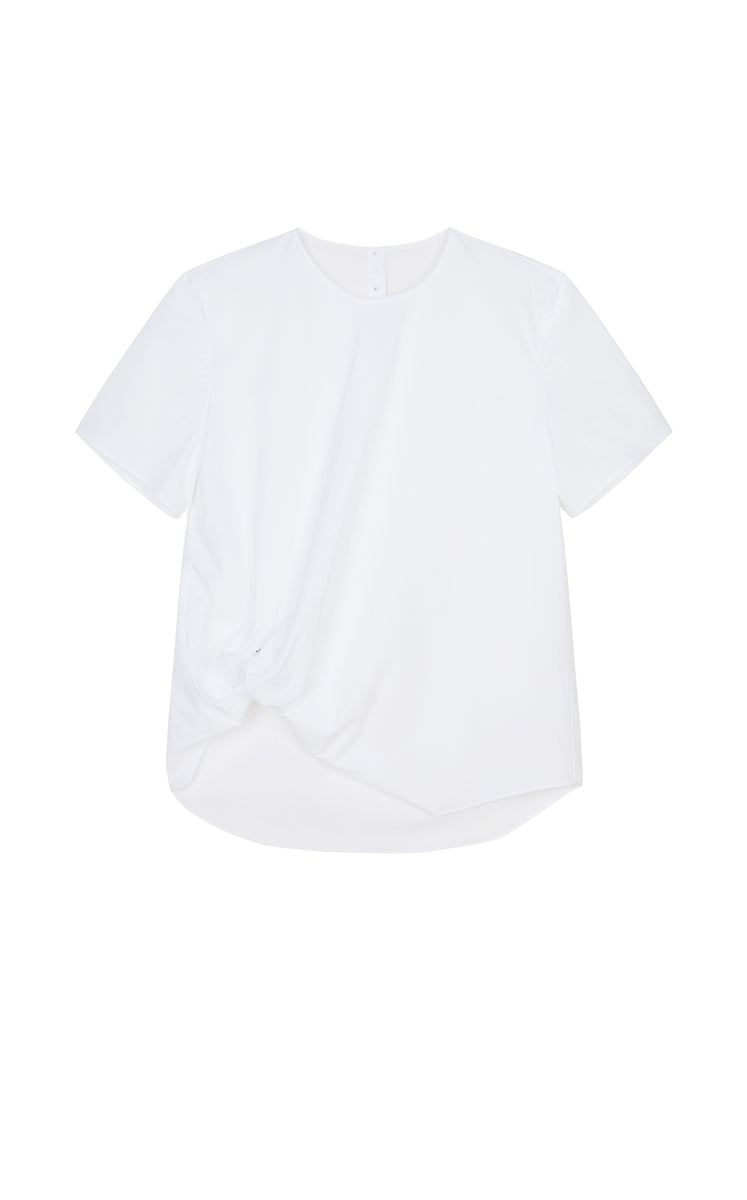 Top / JNBY Cotton Poplin Pleated Hem Short Sleeve Shirt