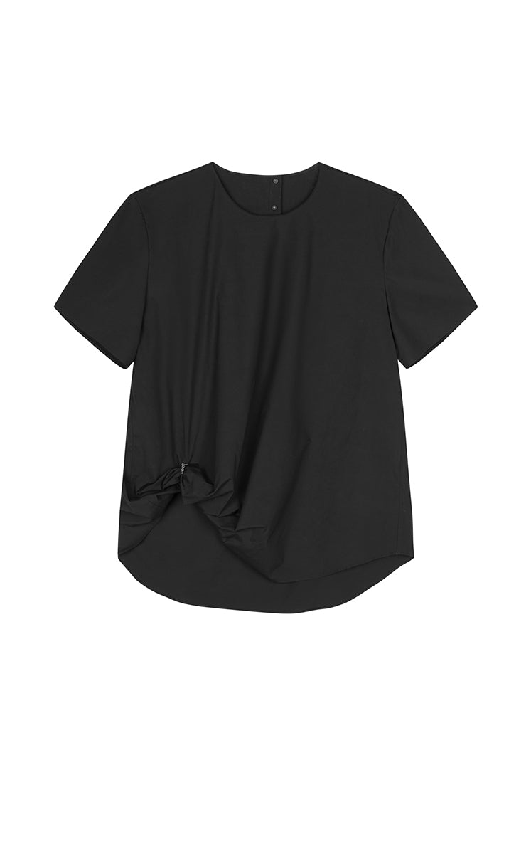 Top / JNBY Cotton Poplin Pleated Hem Short Sleeve Shirt